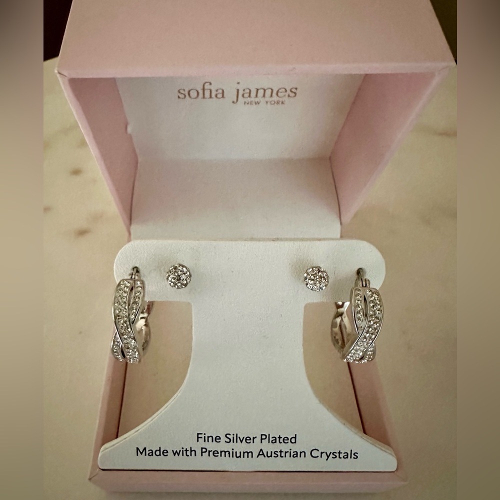 NWT Sofia James New York Silver Plated Austrian Crystal earrings set